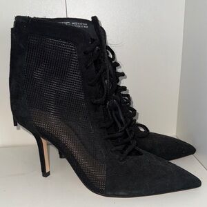 Zara Black Mesh Lace-Up Heeled Boots